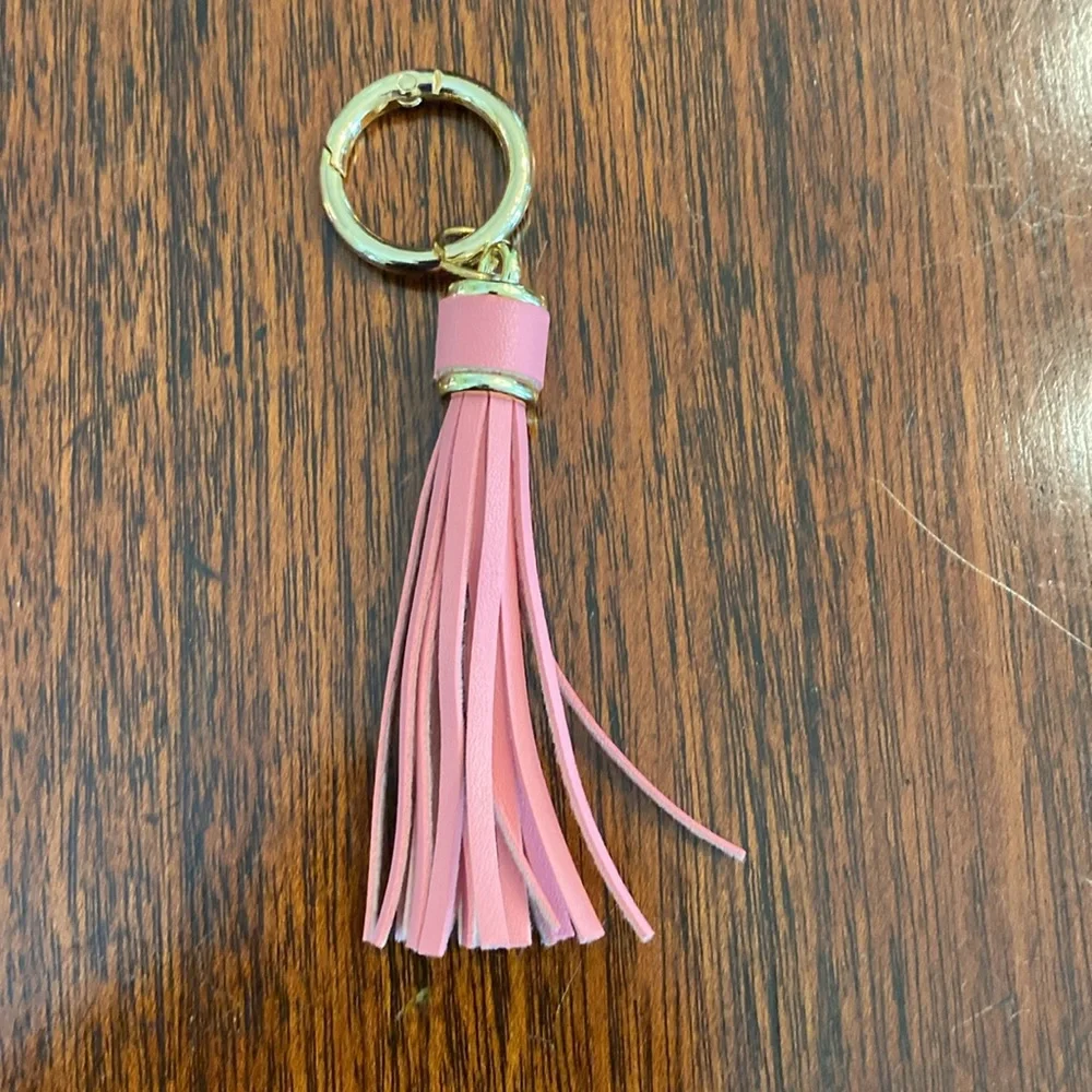 Pink ID Identification Card Holder Wallet Removable Tassel Keychain Bag Charm